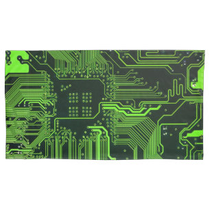 Funda De Cojín Placa de circuito electrónico verde del nerd de sa