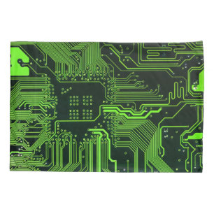 Funda De Cojín Placa de circuito electrónico verde del nerd de sa