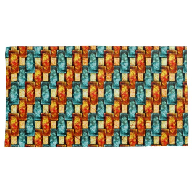 Funda De Cojín Placas rectangulares talladas y manchadas, cian na (Anverso-Derecho)