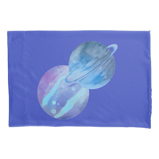 Funda De Cojín Planetas azul violeta Caja de almohada estándar ún (Anverso)