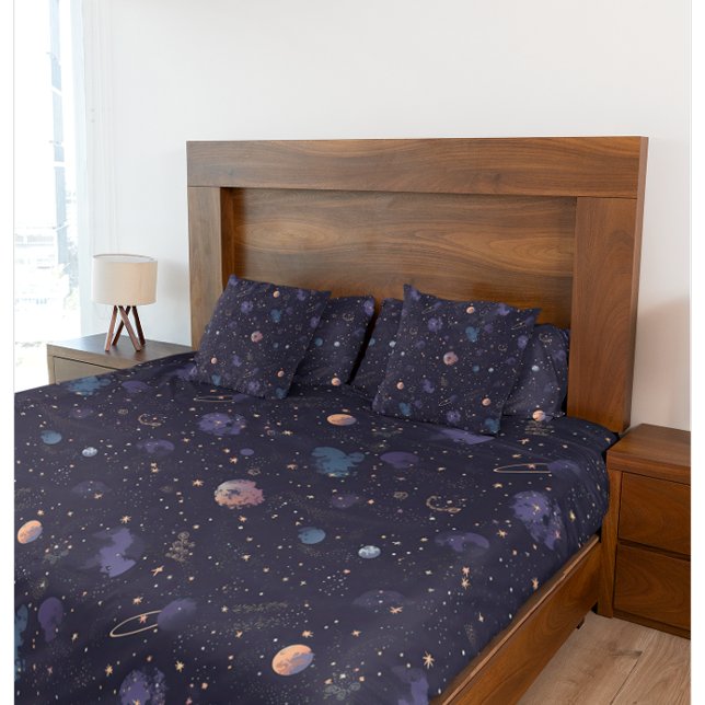 Funda De Cojín Planetas espaciales oscuros Estrellas Patrón nebul (Subido por el creador)