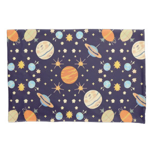 Funda De Cojín Planetas y estrellas de dibujos animados coloridos