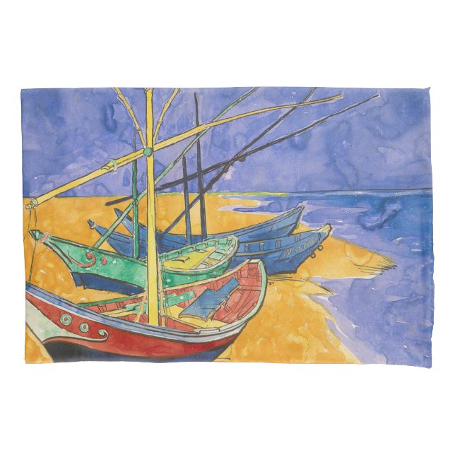 Funda De Cojín Playa del Impresionismo de los barcos Van Gogh (Anverso)