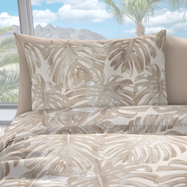 Funda De Cojín Playa Tropical Beige Palm Leaves (Beige palm leaf printed pillowcase)