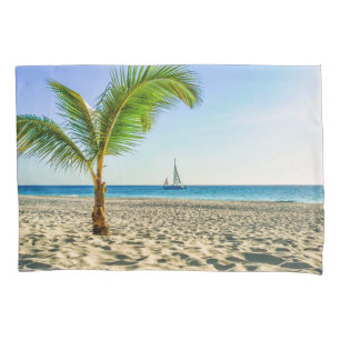 Funda De Cojín Playas tropicales   Barco de vela, palmera, Aruba