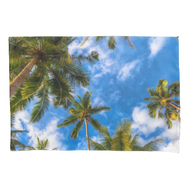 Funda De Cojín Playas tropicales | Palmeras en cielo azul (Anverso)