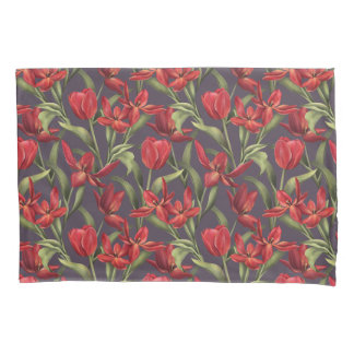 Funda De Cojín Plum Fondo perfecto con tulipanes rojos