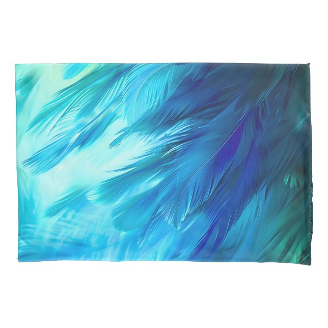 Funda De Cojín Pluma abstracta verde azul (Anverso)