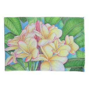 Funda De Cojín Plumeria rosado amarillo