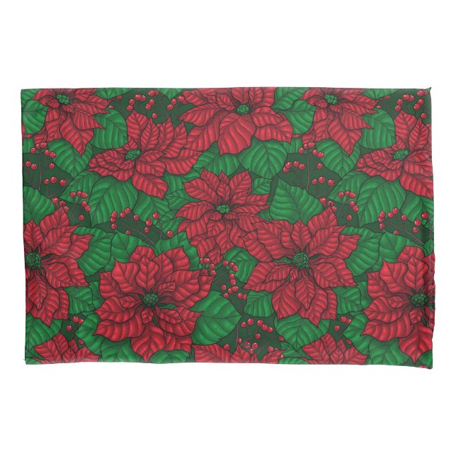Funda De Cojín Poinsettia, patrón de Navidades (Anverso)