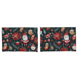 Funda De Cojín Poinsettia roja, Santa Claus, pájaro, bauble, homb