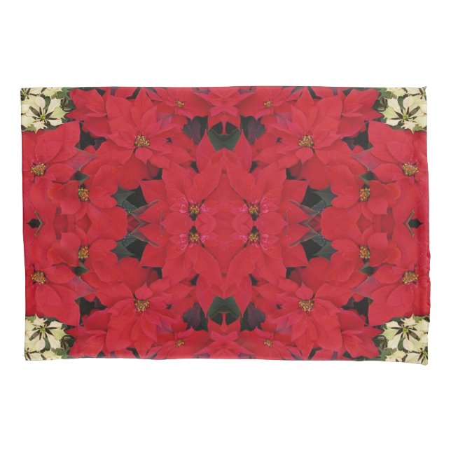 Funda De Cojín Poinsettias blancas y rojas con flores (Anverso)