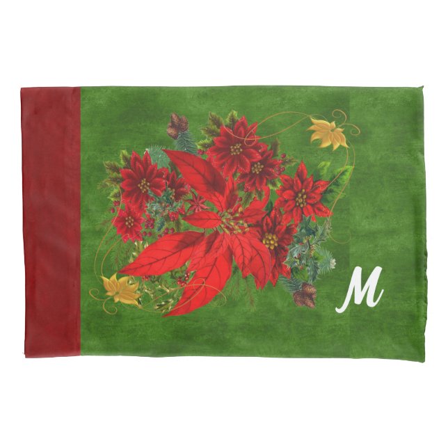 Funda De Cojín Poinsettias florales monogramadas (Anverso)