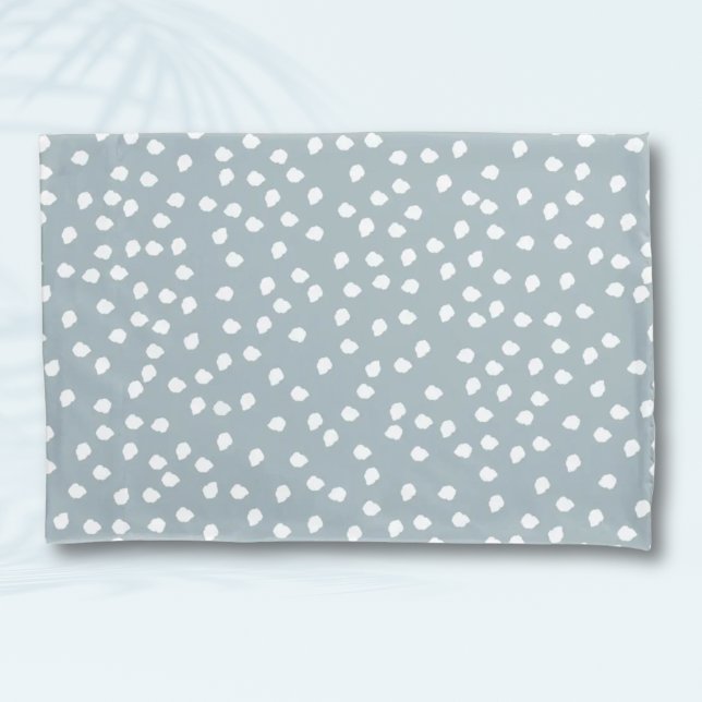 Funda De Cojín Polka mínimo Punto Gris Verde y Blanco (Minimalist Dalmatian Spots Simple Modern Cute Blue polka dot Pillowcase)