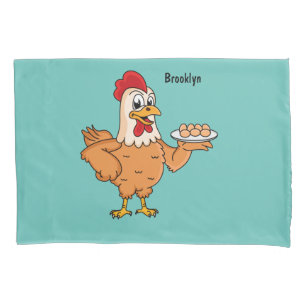 Funda De Cojín Pollo con huevos en plato caricatura
