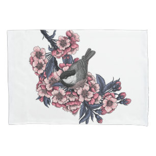 Funda De Cojín Pollo en una rama de cerezo floreciente