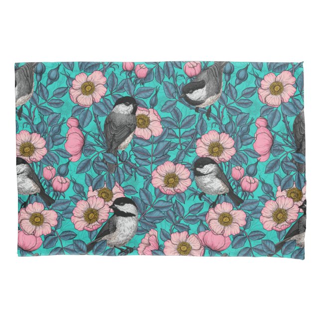 Funda De Cojín Pollos en rosa silvestre, rosa y azul (Anverso)
