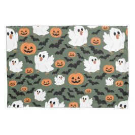 Funda De Cojín Pollos fantasmas tristes con calabazas y murciélag