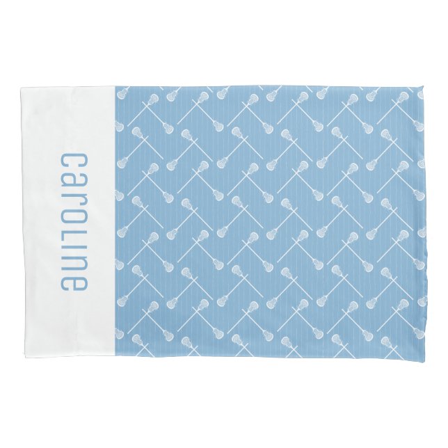 Funda De Cojín Polvo Azul Lacrosse White Sticks Patterado (Anverso)