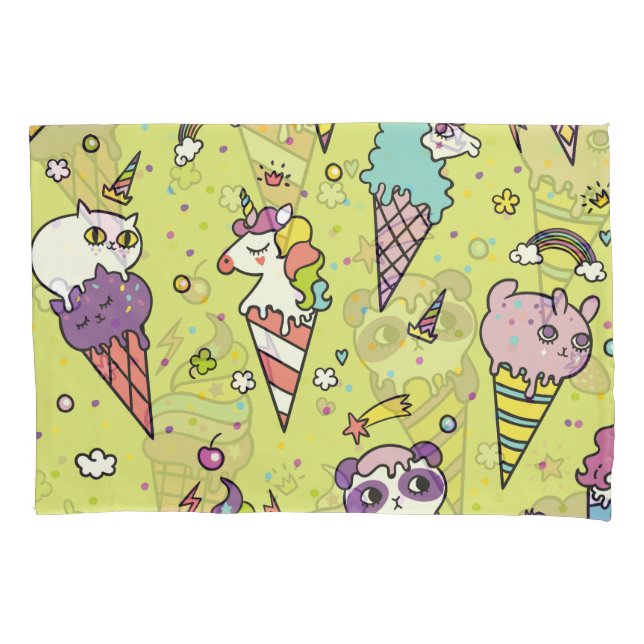 Funda De Cojín Pop Cute Ice Cream: Patrón Animal (Anverso)