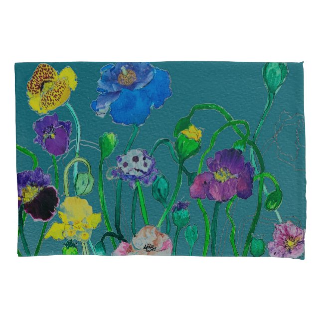 Funda De Cojín Poppies salvajes sobre un fondo verde suave (Anverso)