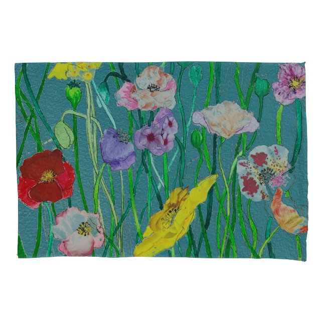 Funda De Cojín Poppies salvajes sobre un fondo verde suave (Anverso)