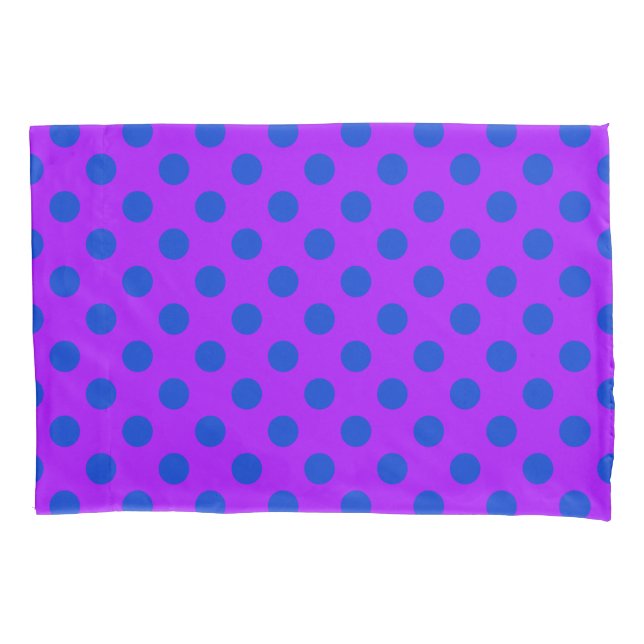Funda De Cojín Pos de polka azul sobre morado (Anverso)