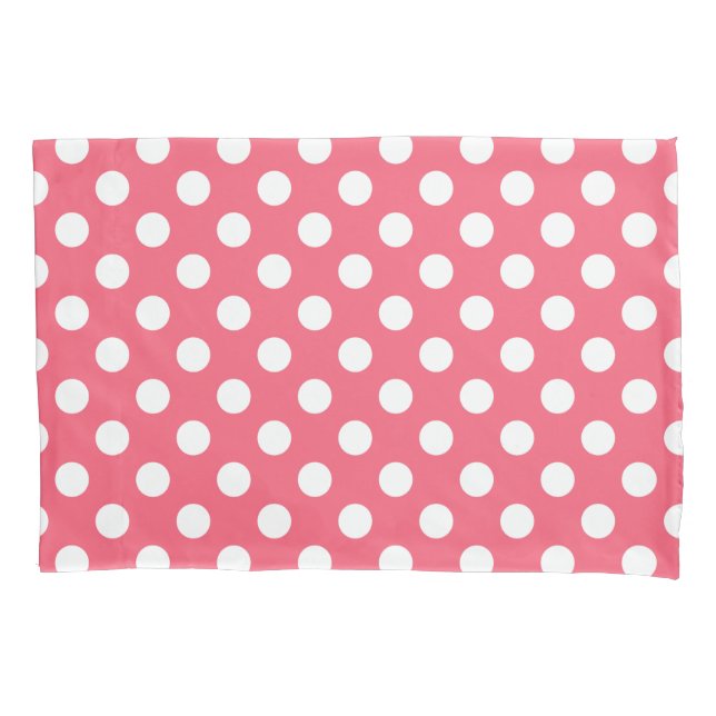 Funda De Cojín Pos de polka blanca sobre el coral (Anverso)