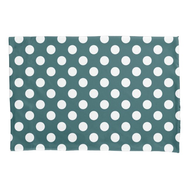 Funda De Cojín Pos de polka blanco en verde azulado (Anverso)