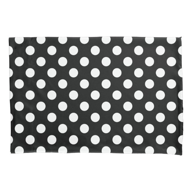 Funda De Cojín Pos de polka blanco sobre negro (Anverso)