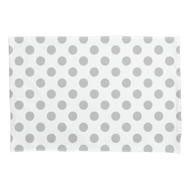 Funda De Cojín Pos de polka gris sobre blanco (Anverso)