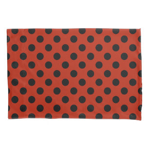 Funda De Cojín Pos de polka negra en rojo