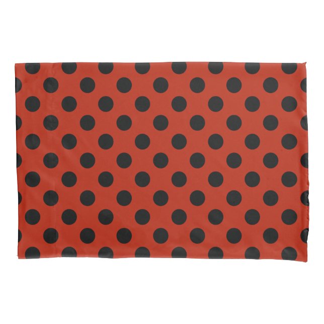 Funda De Cojín Pos de polka negra en rojo (Anverso)