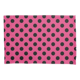 Funda De Cojín Pos de polka negro en fucsia