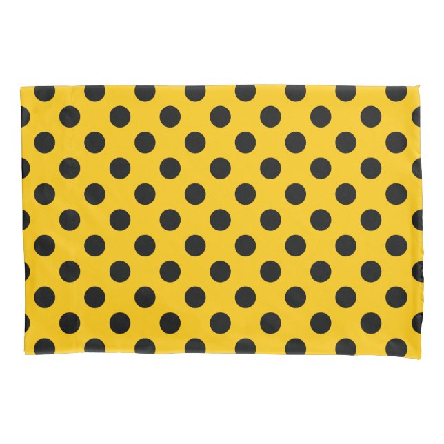 Funda De Cojín Pos de polka negro sobre amarillo (Anverso)