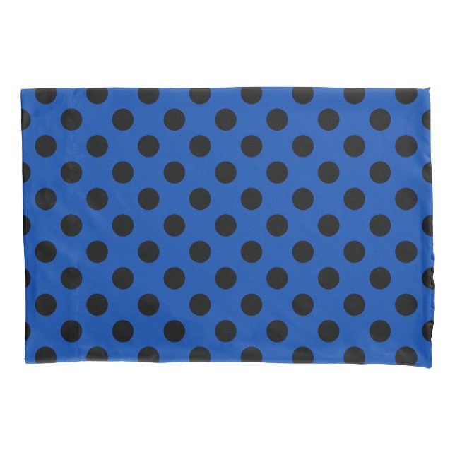 Funda De Cojín Pos de polka negro sobre azul real (Anverso)