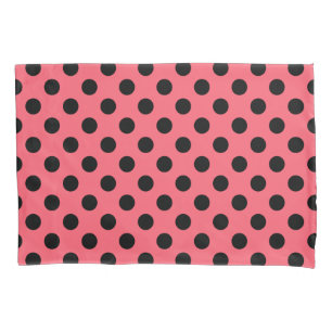 Funda De Cojín Pos de polka negro sobre el coral