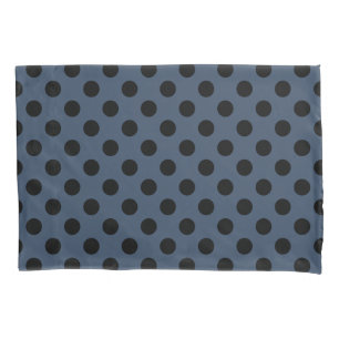 Funda De Cojín Pos de polka negro sobre gris-azul