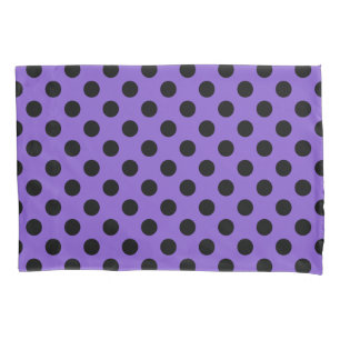 Funda De Cojín Pos de polka negro sobre lavanda