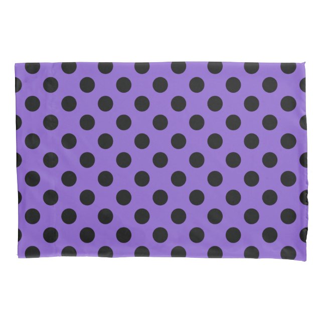 Funda De Cojín Pos de polka negro sobre lavanda (Anverso)