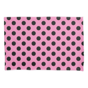 Funda De Cojín Pos de polka negro sobre rosa