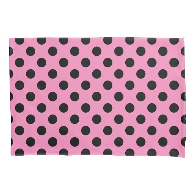 Funda De Cojín Pos de polka negro sobre rosa (Anverso)