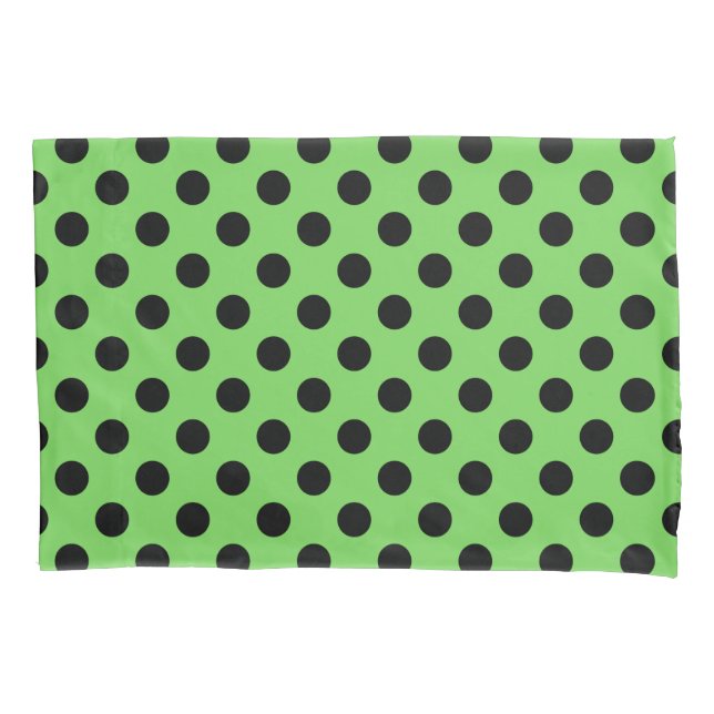Funda De Cojín Pos de polka negro sobre verde lima (Anverso)