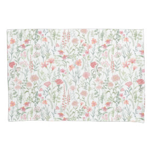 Funda De Cojín Pradera de flores silvestres Coquette rosa