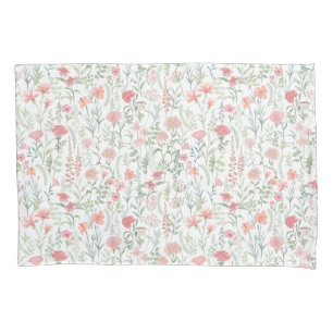 Funda De Cojín Pradera de flores silvestres rosadas femeninas coq