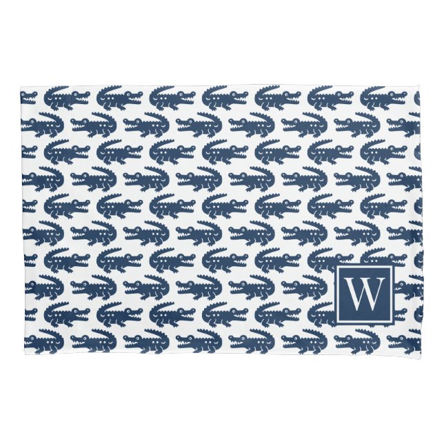 Funda De Cojín Preppy Alligator - Navy Monogram (Anverso)