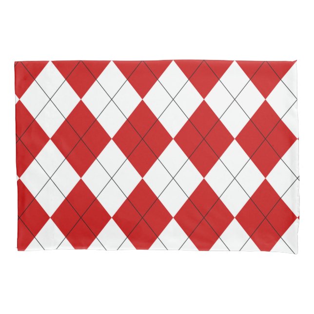 Funda De Cojín Preppy Argyle Tartán Diamond Plage rojo blanco (Anverso)