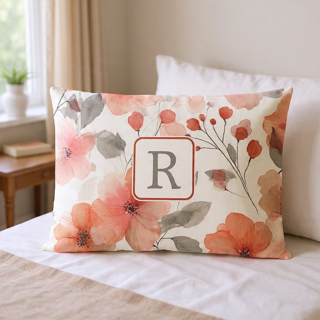 Funda De Cojín Pretty Flower Monogram Template Personalized (Pretty Flower Monogram Template Personalized Pillow Case by Ricaso - monogrammed bedroom luxury)