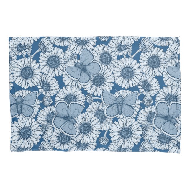 Funda De Cojín Primavera azul, flores silvestres, margaritas (Anverso-izquierdo)