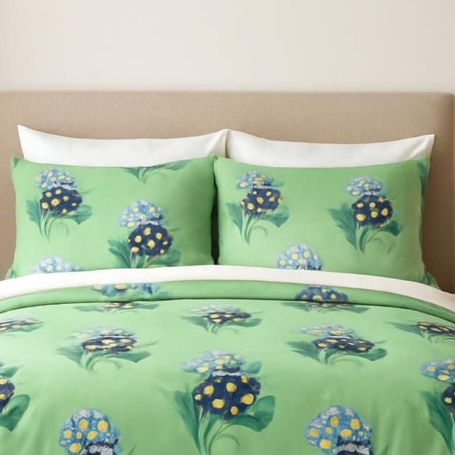 Funda De Cojín Prímula oficial botánica (vintage flowers, blue and green)